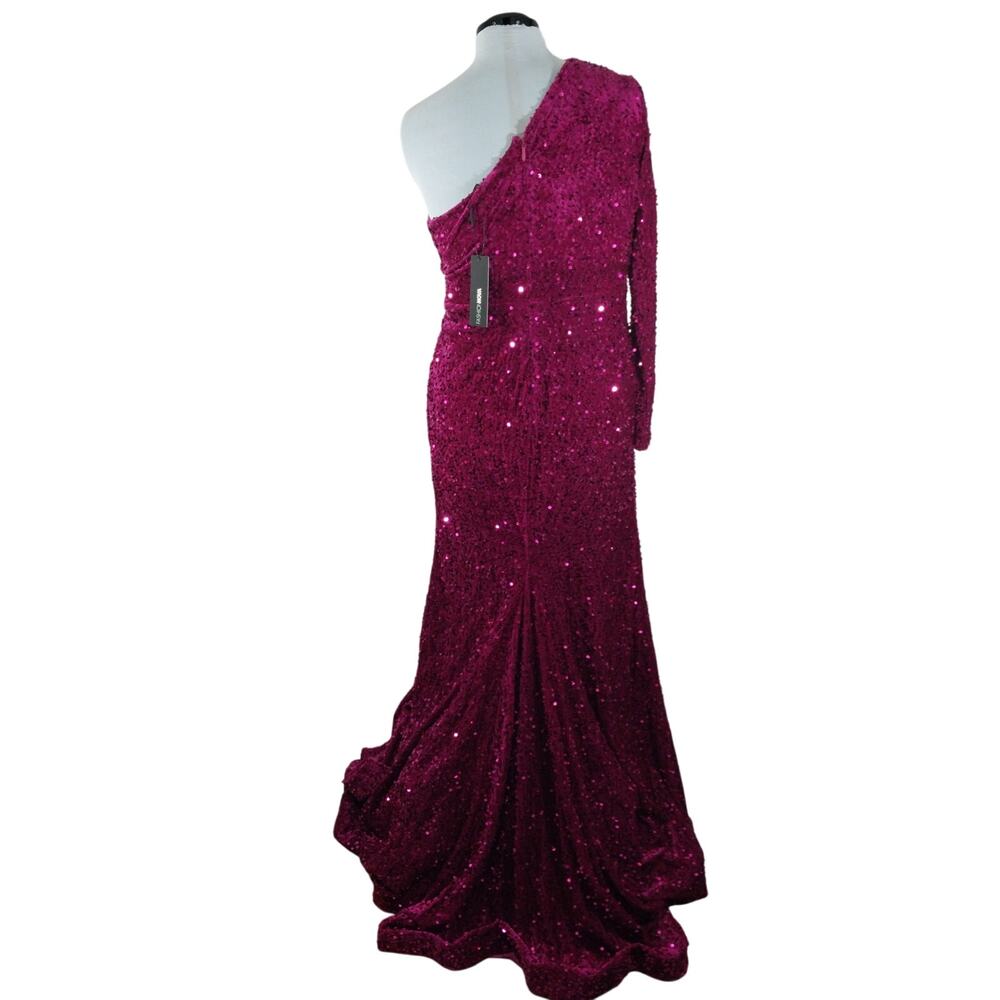 NWT! FASHION NOVA! DEEP FUSCHIA PINK/RED SEQUINNED STRETCH VELVET GOWN! 2X - Picture 7 of 14